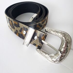 NWT Western Cowgirl Belt Leopard Print Silicon-like Material Faux Rhinestone MED